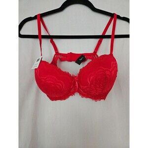 Rene Rofe Extreme Push Up Bra Sz 34C Red Adjustable Removable Straps Underwire